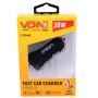 Автомобільний зарядний пристрій VOIN, 2USB QC3.0 36W 12/24V (3.6-6.5V*3A,6.5-9V*2A,9V-12V*1.5A)