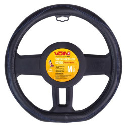 Чохол на кермо VLOD-LF2161 BK R/BL M чорний/БО/шкіра один шов/flat