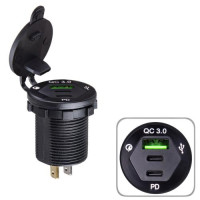 Автомобільний зарядний пристрій  USB 5-12V3.0A + 2 TYPE-C+PD 12-24V урізне в планку