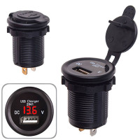 Автомобільний зарядний пристрій USB 12-24V урізне в планку + вольтметр