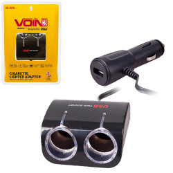 Подовжувач прикурювача VOIN 2 виходи + 1USB 1000mA 12/24V SC-2070