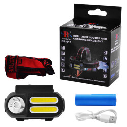 Ліхтар налобний NF-1804/611-1LM+2COB, 1x18650, ЗУ microUSB