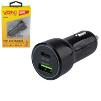Автомобільний зарядний пристрій VOIN 51W, 1USB QC3.0 18W + 1PD 33W, 12/24V